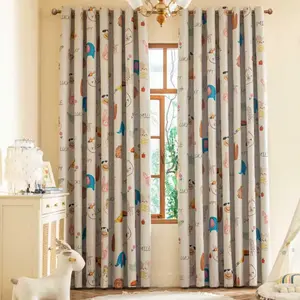 Modern Cartoon Print Blackout Curtain, Minimalist Style Drapes for Living Room Bedroom Kids' Room, Full Coverage Window Treatment, Home Decoration Curtain