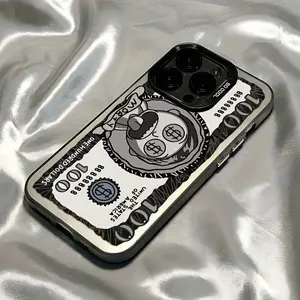 Cartoon Hundred Dollar Bill Laser Phone Case for iPhone 16/15/14/13/12/11 Pro Max/Plus/XS/XR/12 Mini - Shockproof TPU Cover