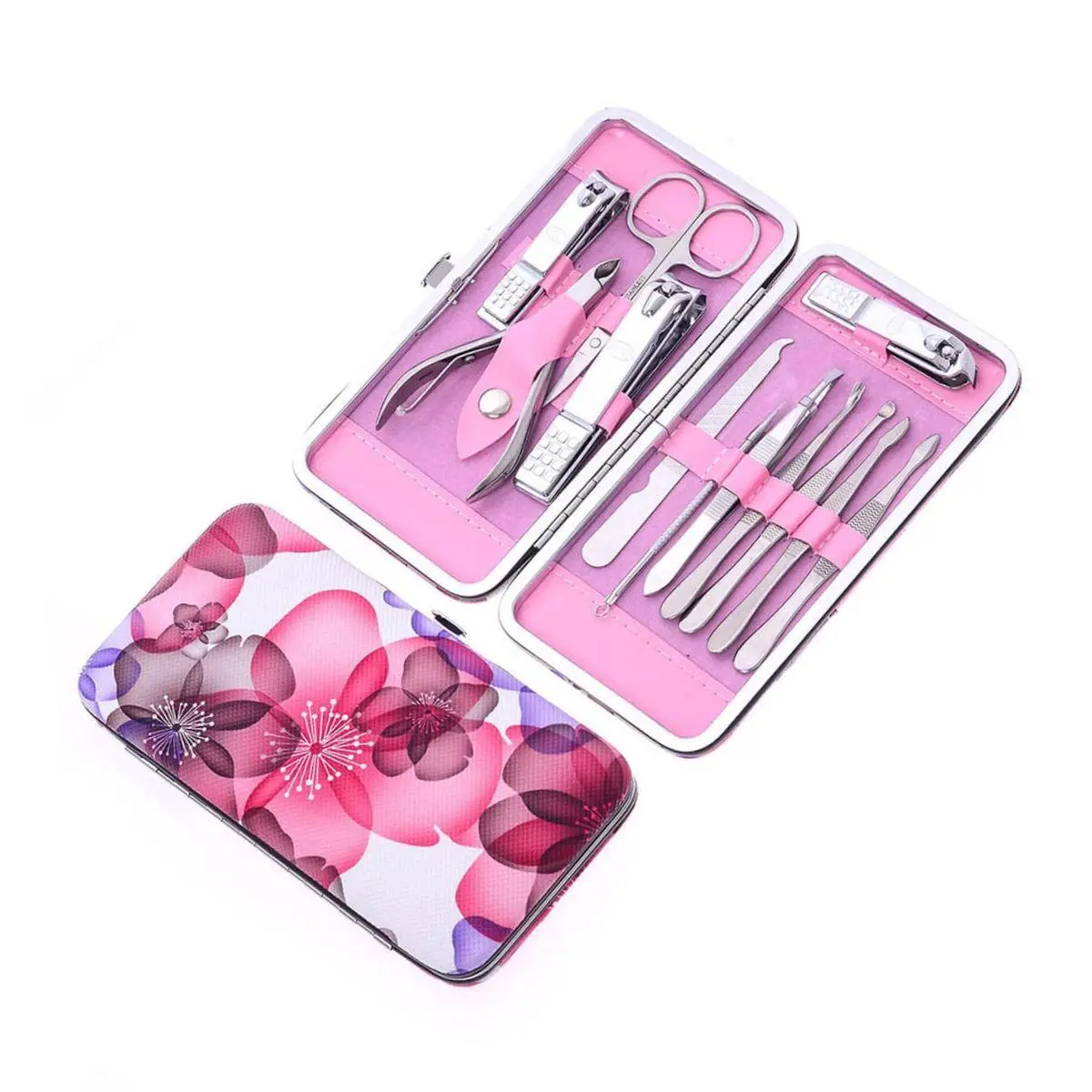 SAFIGLE 12pcs Stainless Steel Nail Clipper Set Manicure Pedicure Kit Nail File Cuticle Nippers Scissors Storage Box for Home Travel