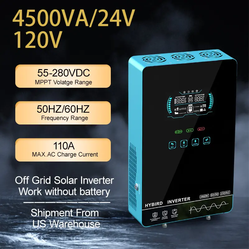 SWIPOWER 4000W Hybrid Solar Inverter Charger with 140A MPPT Controller - 24V DC to 110V AC Voltage Converter