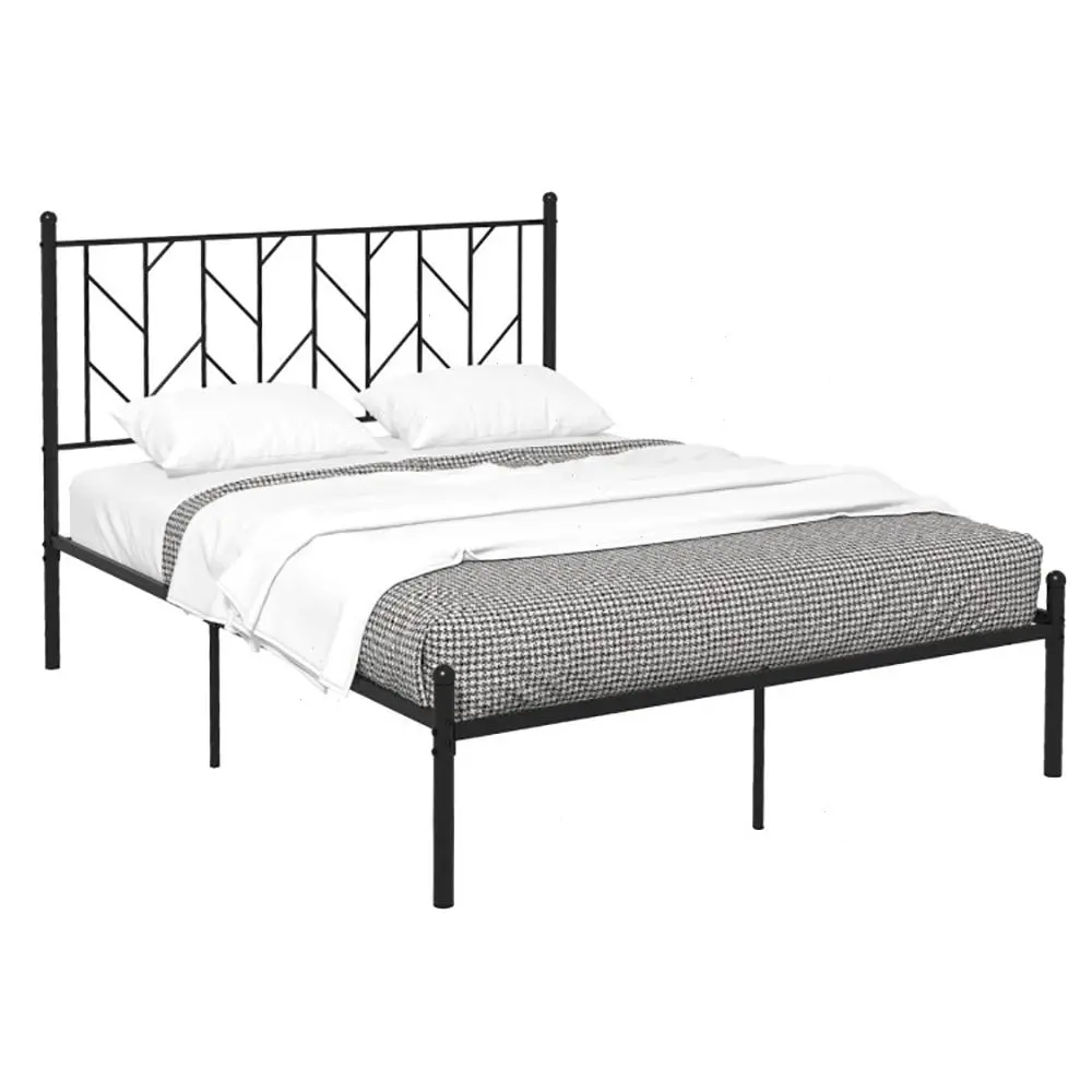 Metal Full Size Bed Frame Platform with Vintage Headboard ，Sturdy Heavy Duty Steel Slats Supports,Non-Slip No Box Spring Needed