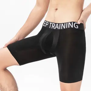 Trendy 5 cm waist-enhancing athletic boxer briefs for men — anti-friction, straight cut, long length, separate gusset with holes