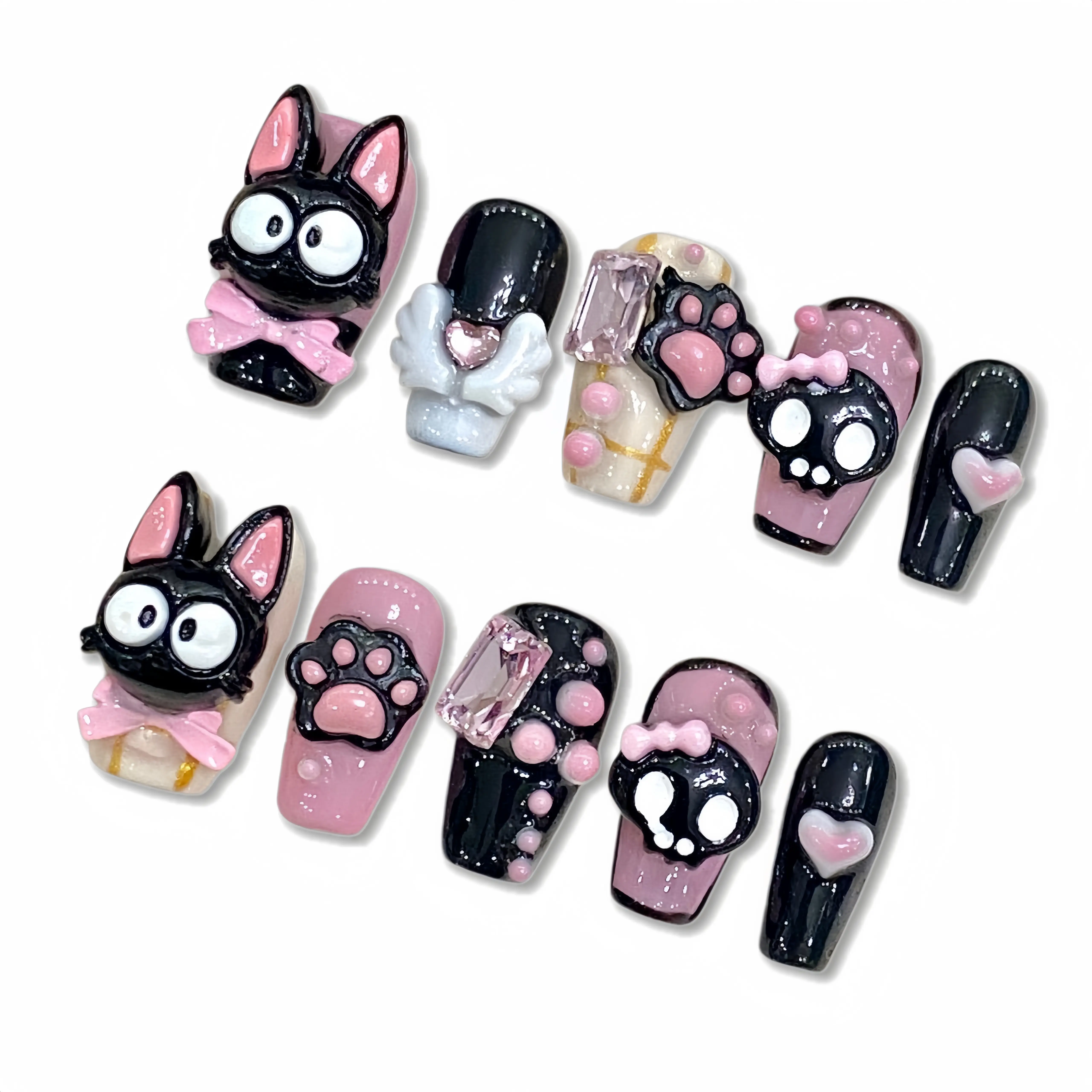E67 Nail Art Kits Hand-worn nail cross eyes Cat claw claw sweet cool cute wind removable nail patch finished jelly glue reusable fake, Nail Design, Beauty Nail Patches