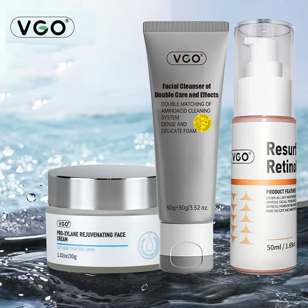 VGO Anti-Wrinkle Female Daily Care 2-Piece Face Care Products Set - Retinol Serum, Pro-Xylane Moisturizing Face Cream, Facial Cleanser for Exfoliating, Brightening
