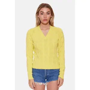 Amber Cable V Neck Sweater Bright Yellow