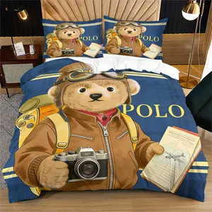 Bear print pattern Decorative duvet cover set, including 1 duvet cover and 1 or 2 pillowcases, without a core or pillow, suitable for bedroom or dormitory bedding set, suitable for gift giving or personal use