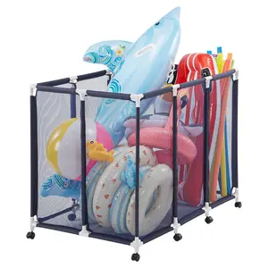 VEVOR Pool Storage Bin, 48 x 33 x 39 in, Rolling Pool Float Storage Organizer with Casters, Durable Plastic Frame, Poolside Toys Noodles Holder, Breathable Mesh Basket for Swimming Pools