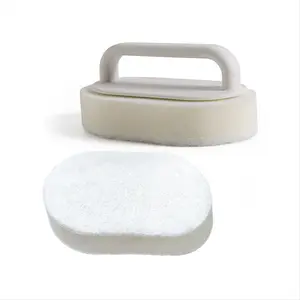 Household Handle Bath Tub Scrubber Brush, Non-Scratch Comfortable Cleaning Sponge, Soap Scum Remover for Shower & Bathroom Scouring Pads