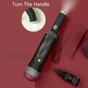 Fully Automatic Large-Size Umbrella with Rubber Long Handle, UV Protection, LED Flashlight, Adhesive Material, Foldable Reflective Strips, Reverse Opening, Rain-Sun Heat Insulation for Casual Use