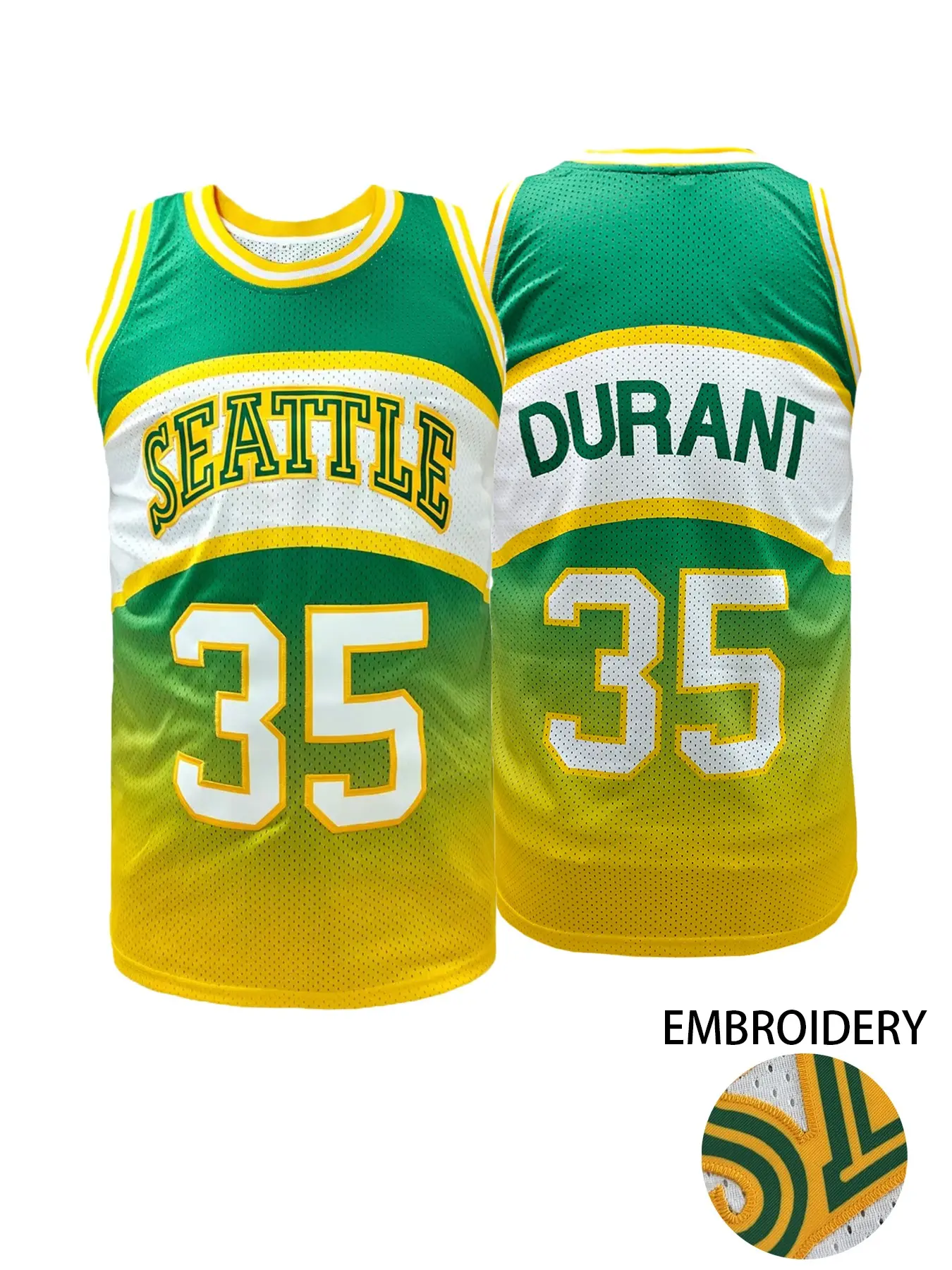 Men's Seattle Retro #40 Embroidered Basketball Jersey, Vintage Green Yellow Gradient Throwback Mesh Breathable Sports Jersey, Classic 90s Style Basketball Shirt for Game Day, Casual Wear & Gifts, Stylish Jersey, Embroidered Sportswear Top