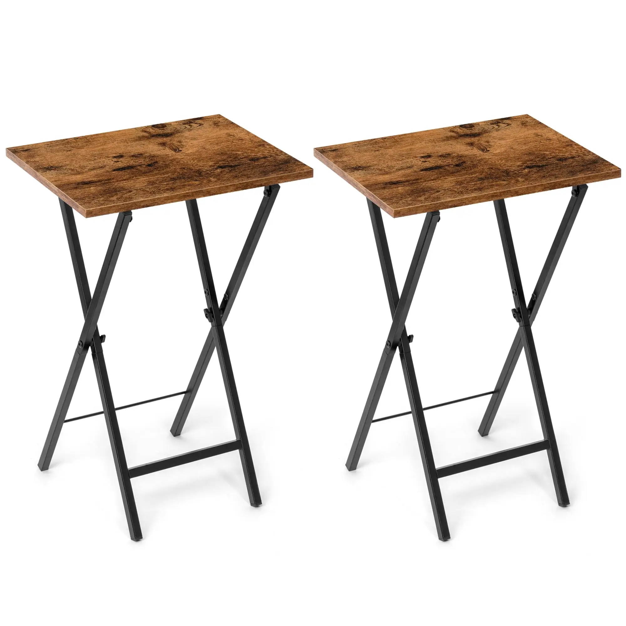 Set of 2 Folding TV Tray Tables, Portable Snack & Dinner Trays for Bed, Couch, or Living Room, Small & Lightweight Side Tables, Rustic Brown