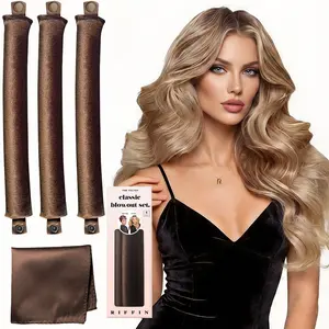 Velvet Heatless Curling Set, 4PCS No Heat Hair Rollers, Achieve Salon Blowout Curls While Sleeping, Lazy Girl Must-Have