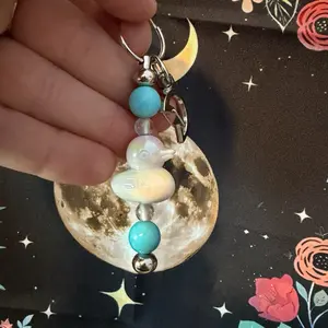 Turquoise and clear quartz duck keychain