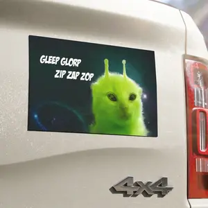 Green Alien Cat Car Magnet, Funny Cat Meme Car Bumper Magnet, Cute Car Sticker, Funny Weird Car Decal, Car Accessory | Vinyl Car MAGNET gift