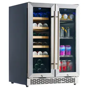 Vanacc Beverage Refrigerator-24 In Fridge Cooler Dual Zone with Glass Door, Under Counter/Freestanding Wine and Beer Fridge Holds 20 Bottles & 78 Cans, For Kitchen, Bar, Office, 34-64℉