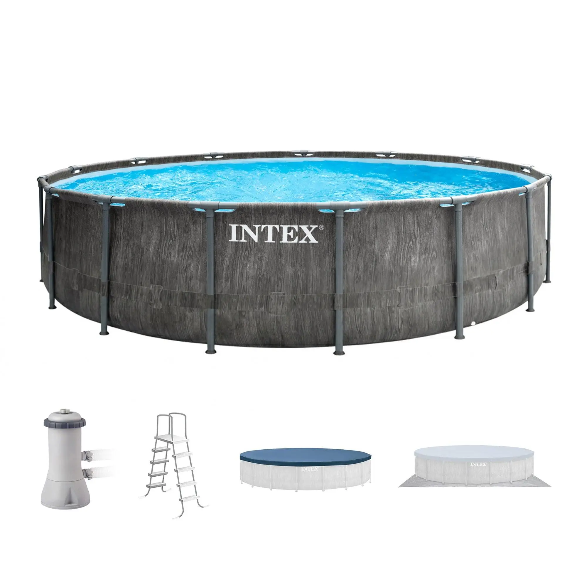 Intex Greywood Prism Frame 15'x48" Round Above Ground Outdoor Swimming Pool Set