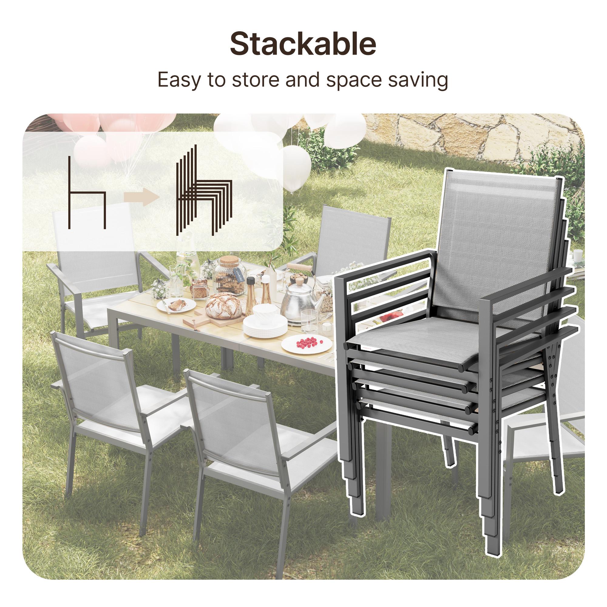 Gizoon Patio Table and Chairs Set for 6, Outdoor Dining Set Includes 59.5" Rectangle Patio Table with Side Umbrella Hole and 6 Textilene Fabric Patio Chairs for Courtyard, Backyard, Pool, Grey&Brown Gizoon Patio Table and Chairs Set for 6, Outdoor Dining Set Includes 59.5" Rectangle Patio Table with Side Umbrella Hole and 6 Textilene Fabric Patio Chairs for Courtyard, Backyard, Pool, Grey&Brown