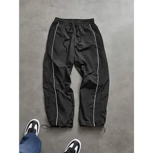 Black & Grey Color Block Track Pants | Streetwear Wide-Leg Bottoms
