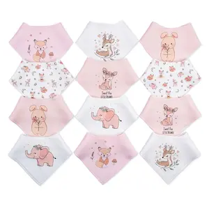 12-Pack Baby Bandana Bibs for Boys & Girls, Cartoon Print Adjustable Snap Drool Bib Set, Soft Absorbent Cotton Feeding Bibs for Teething, Eating & Everyday All-Season Baby Essentials