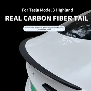 Real Carbon Fiber Rear Trunk Spoiler for Tesla Model 3 Highland 2025, Original Mold High-Performance Auto Exterior Accessory, Wind Reduction Replacement Part