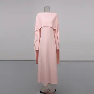 Elegant Polyester (Cotton-Like Touch) Airy Tech-Fabric Pearl Cape Evening Dress - Must Pair with Innerwear (MA337) summerwins