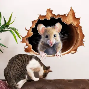 Customizable Mouse Hole Wall Stickers, Cute Cartoon Animal Decals, Reusable Self-Adhesive Home Decor, Perfect for Living Room, Bedroom, Kitchen, Bathroom