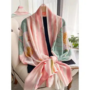 Floral Print Silk Scarf, Soft Elegant Shawl for Women & Girls, Fashion Accessories for Daily Wear, Trendy All-match & Exquisite Scarf for Birthday Gift, Head Scarf, Tignon Scarf