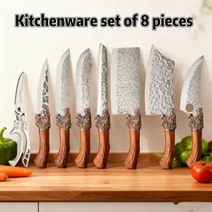 Affordable 8-piece multifunctional knife set, hotel gift set, outdoor camping car set, scissors, steak knife, meat knife, chicken and duck meat knife, easy to use. Upgraded grip design for meat cutting knives, fruit knives, and faucet handles. Heavy Duty