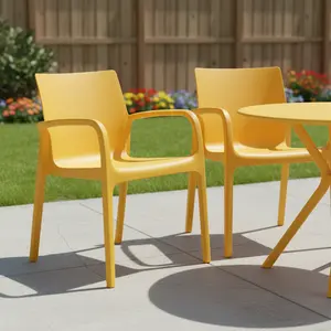 360 Stand Outdoor Stacking Dining Chairs - Set of 2, 31.30x23.60x22.80 in, Gold Heavy-Duty Plastic, Weatherproof, Fixed Arms, Smooth Finish, Solid Back