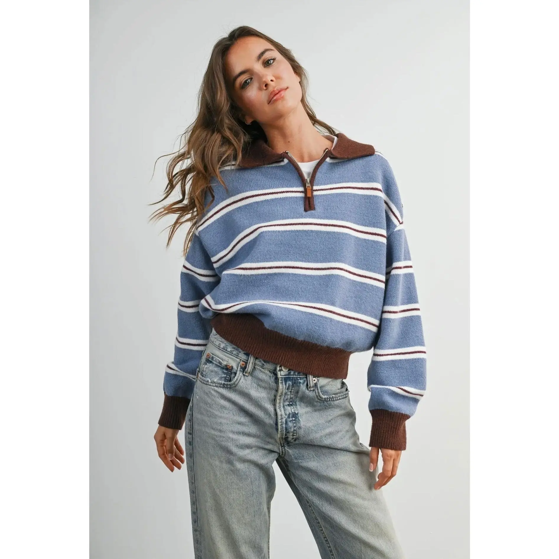 Retro Stripe Quarter Zip Sweater