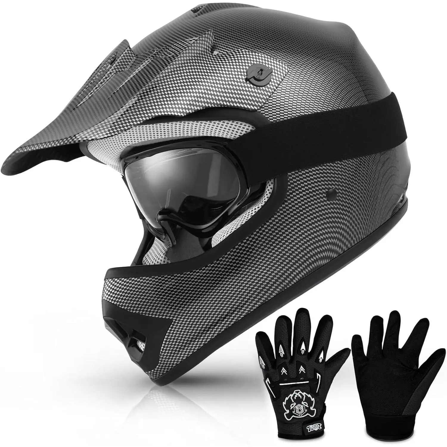 Youth Kids Full Face Dirt Bike Helmet - Glossy, Adjustable UV-Protect Sun Visor, Ventilated All-Seasons Off-Road Accessory for Boys/Girls, Ideal for Motocross, ATV Use (Great for Birthday Gifts)