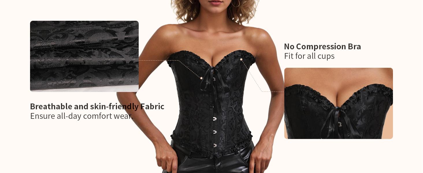 Bustier Corset Tops for Women Overbust Lace Up Date Night Outfit Strapless Steel Boned