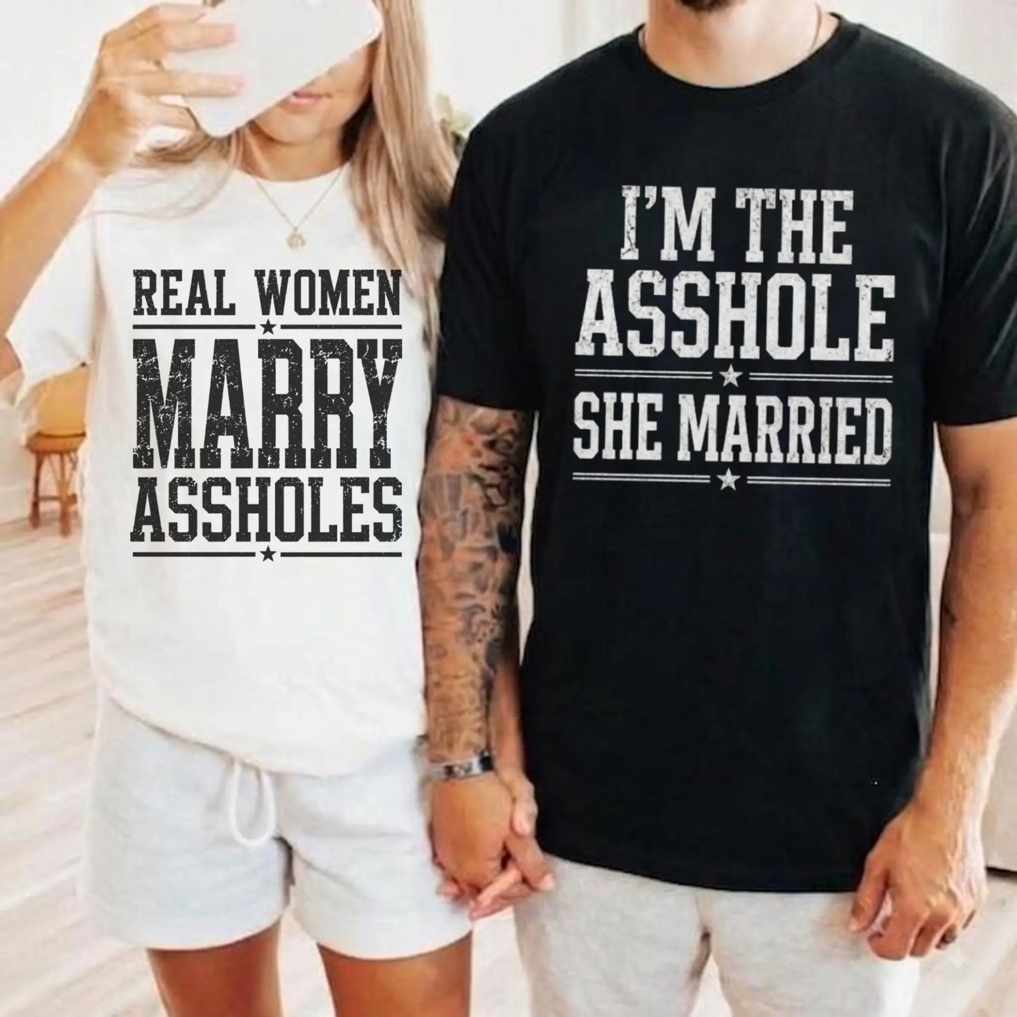 1PC, Couples Matching T-Shirts, Real Women Marry Shirt, I’m The She Married Tee, Funny Husband Wife Shirt, Sarcastic Marriage Humor Tee, Boyfriend Girlfriend Matching Shirt, Couple Relationship Gift, Casual Unisex Married Couple Outfit