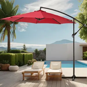 VECELO Patio Umbrella Outdoor 8.6ft Height Tall Garden Offset Cantilever Umbrella Canopy Lawn Crank and Cross Base Hanging Umbrellas,Fade Resistant Waterproof,Red,White,Beige patio umbrella white durable