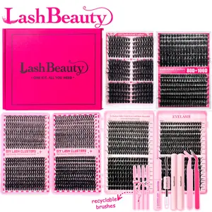 All-in-One Lash Extension Set, 40D/60D/80D/100D Cluster Lashes, Left & Right Eye Pairs, Mix Styles for Every Occasion, With Glue, Tweezers & Brush, Easy DIY Application, From Soft Natural to Bold Glam, Valentine's Day Gifts, Eyelash Falsies