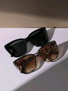 2024 Summer Unisex Simple Style Plain Color Sunglasses, 2 Pairs Vintage Trendy Cat Eye Frame Sunglasses for Everyday Use, Fashion Accessories for Outdoor Activities