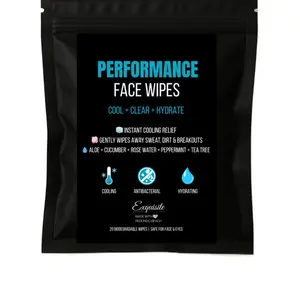 Exquisite Performance Face Wipes - Cool Clear Hydrate with Peppermint Cucumber Witch Hazel Tea Tree & Aloe - 20 Biodegradable Wipes for Athletes Teens & On-the-Go Use