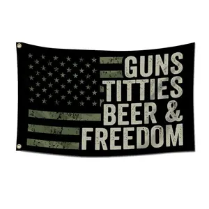 American Flag Pattern Garden Flag Guns Titties Beer & Freedom Creative Patriotic Home Decor for Garden Yard Vanity Accessories Men Gifts