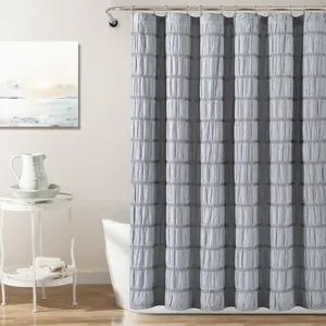 Lush Decor Waffle Stripe Woven Shower Curtain 72x72 Inch Farmhouse Style