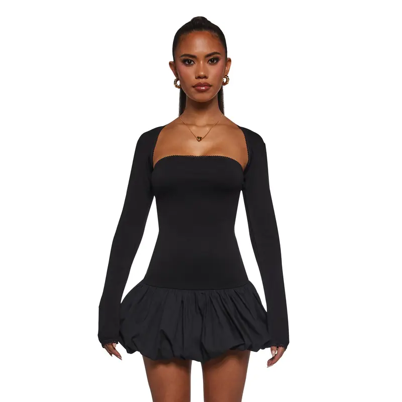 Short Dress With Long Shrug Black Dress Shrug Set Long Sleeve Strapless Mini Knit Ally Fashion Short Dress With Long Shrug Black Dress Shrug Set Long Sleeve Strapless Mini Knit Ally Fashion
