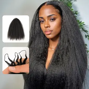 Daixi Kinky Straight Deep Wave Jerry Curly Feather Crochet Hair Pre-Looped Burmese Human Hair Natural Black for Boho Braids Miracle Knots, Soft Lightweight 50g/Pack, 3-5 Packs For Full Head