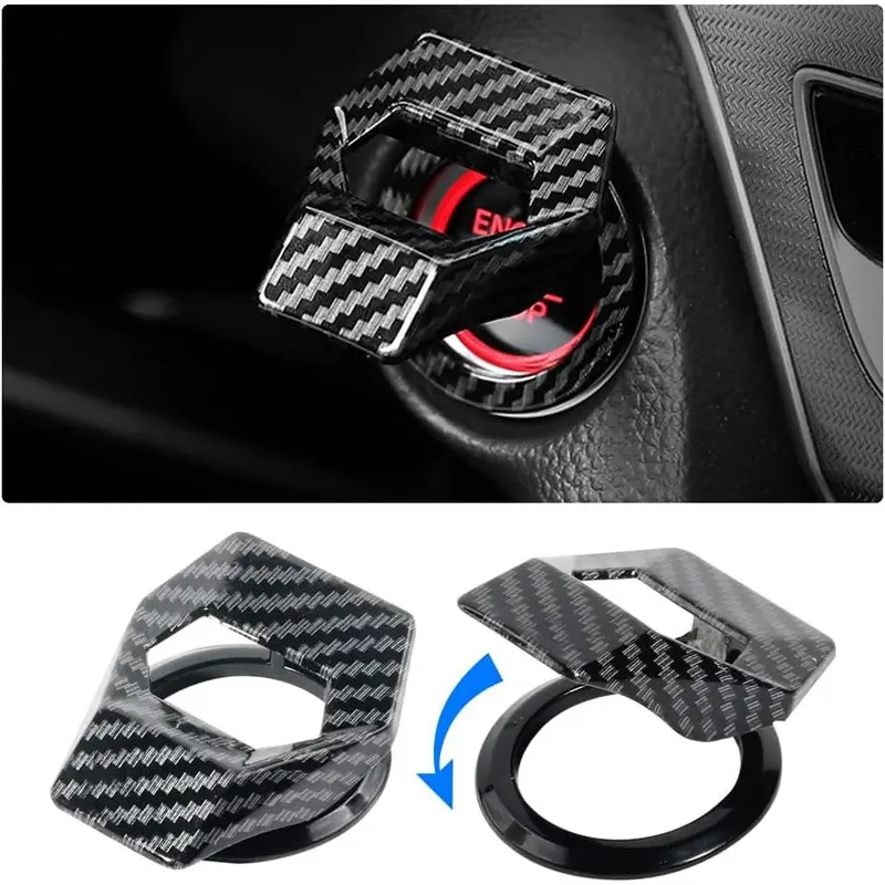 Universal Engine Start/Stop Button Cover, Alloy  Power Control Trim,Push to Start Button Cover Key Protective Cover for Civic CRV XRV Challenger Charger CHR (Carbon Fiber)