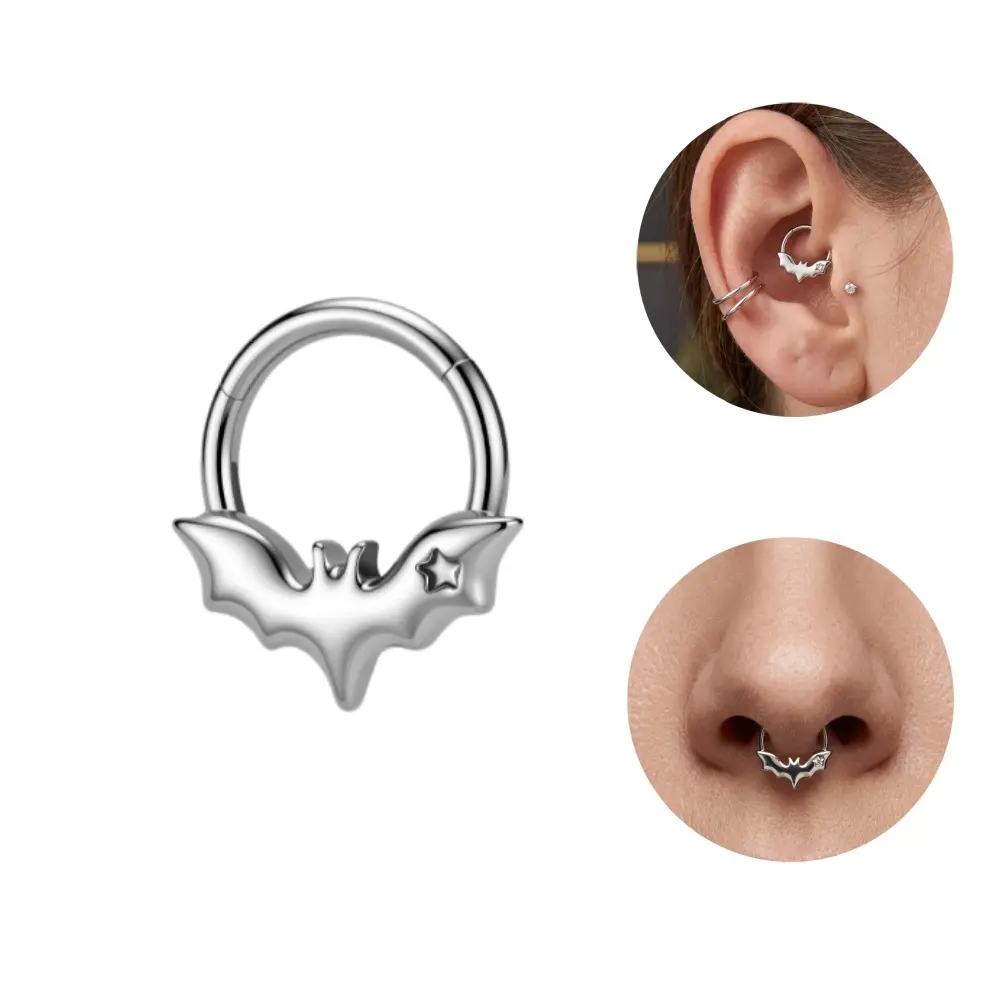 OUFER 16G Halloween Hollowed Star Bat Septum Ring 316L Surgical Steel