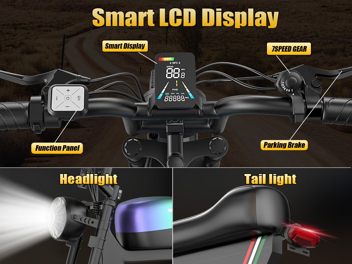 Pikabike Electric Motorcycle 1800W Off-Road 30MPH 100Mile Range 48V 20AH Battery 20"×4.0" Fat Tires Electric Mountain Bike for Snow, Sand, Full Suspension, NFC & Password Unlock, 7 Speed Electric Dirt Bike Pikabike Electric Motorcycle 1800W Off-Road 30MPH 100Mile Range 48V 20AH Battery 20"×4.0" Fat Tires Electric Mountain Bike for Snow, Sand, Full Suspension, NFC & Password Unlock, 7 Speed Electric Dirt Bike