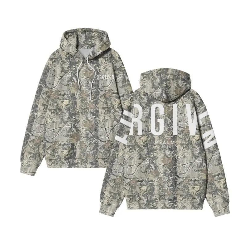 Vintage Unisex Forgiven Psalm Dead Leaves Camouflage Heavy Hoodie for Men and Women, Christian Bible Print Hoodie, Trendy 3D Hoodie, Realistic Print Sweatshirt, Cool Unisex Fashion Top