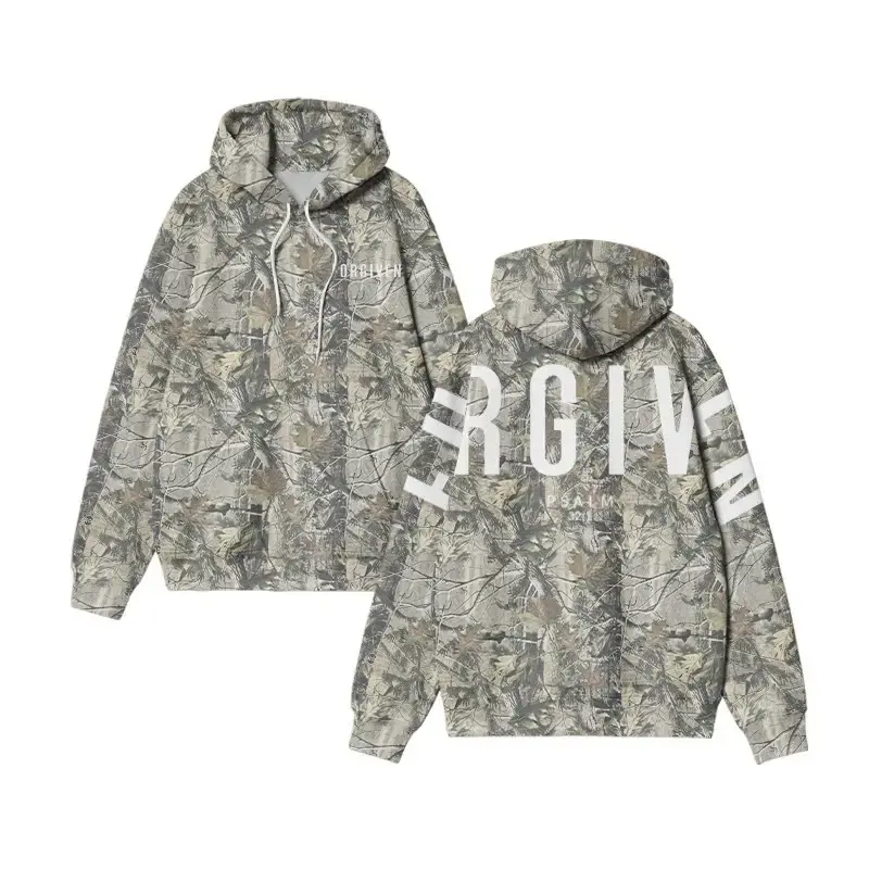 Vintage Unisex Forgiven Psalm Dead Leaves Camouflage Heavy Hoodie for Men and Women, Christian Bible Print Hoodie, Trendy 3D Hoodie, Realistic Print Sweatshirt, Cool Unisex Fashion Top