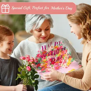 3D Pop Up Happy Mother's Day Card Handcrafted 100% Recycled Eco-Friendly 8" x 6" Cover with Note Tag for Mom