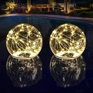 Floating Pool Lights Solar , 6.5 Inch Warm White Light Up Solar Pool Lights That Float,   Floating Pool Balls for Patio Party Decor(2 )