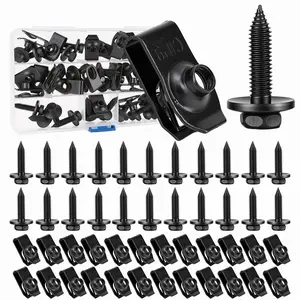 GJANSH 50PCS 1/4 Body Bolts & U-Nut Clips Kit for Fender Bumper Engine Cover Splash Shield Fastener Retainer Clips, Automotive Universal Screws Black(25 Sets)