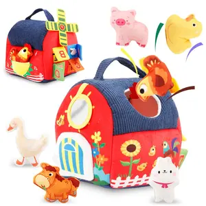 Baby Farm Theme Plush Sensory Toy Set with Rattle, Sand Sound, Squeaky Sound, Mirror Function, Suitable for 6-12 Months, Unisex Gift